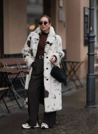Faux Fur Coat Cow Point Printing Fox Fur Coat Extended Winter Environmental Protection Fur Coat - Modestly Vogue 