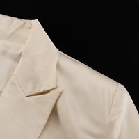 High Grade Satin Office Suit Women Elegant V neck Long Sleeve Tied Top Loose Wide Leg Pants Two Piece Set - Modestly Vogue 