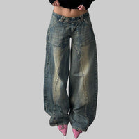 Distressed Split Pocket Jeans Low Waist Wide Leg Jeans - Modestly Vogue 