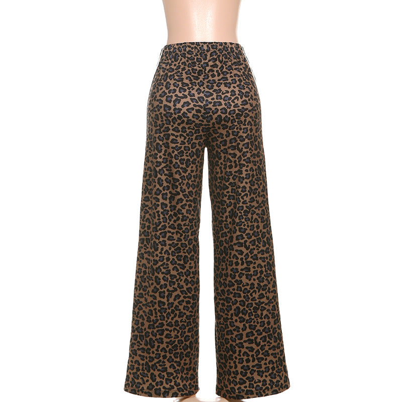 Leopard Print High Waist Wide Leg Trousers Pants - Modestly Vogue 