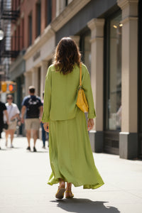 Lazy Green High Collar Loose Knitted Top Skirt Two Piece Sets - Modestly Vogue 