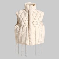 Handmade Rhinestone Quilted Sleeveless Cotton Waistcoat
