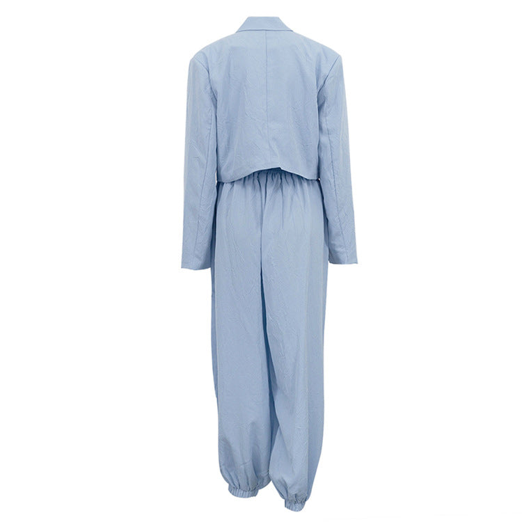 Women Collared Long Sleeve Top Loose Tappered Trousers Two Piece Set - Modestly Vogue 