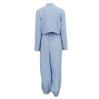 Women Collared Long Sleeve Top Loose Tappered Trousers Two Piece Set - Modestly Vogue 