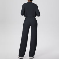 Solid Color Zip Long Sleeve Coat & Yoga Three-Piece Suit