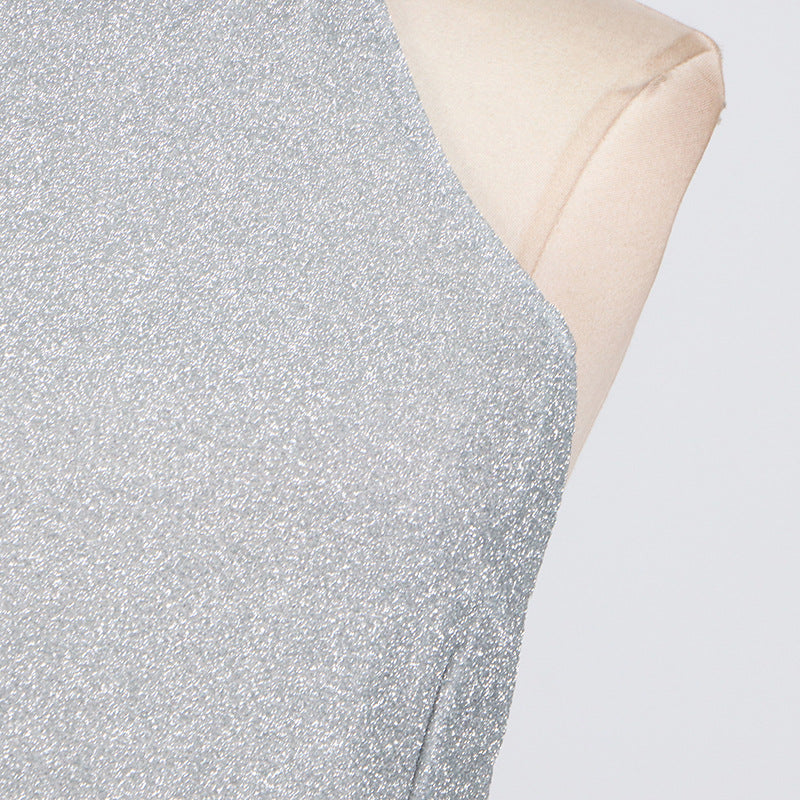 Halter Knitted Sequin Collar High Neck Tank Top - Modestly Vogue 