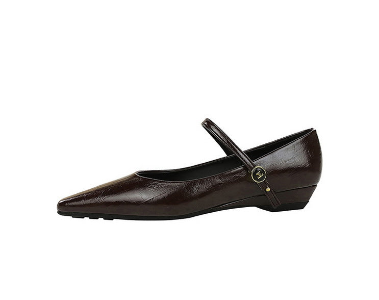 Women’s Low Heel Wedge Mary Jane Shoes with Pointed Toe