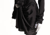 Dark Asymmetric Ruched Two Piece Outfit – Cropped Fall Set - Modestly Vogue 