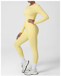 Nude Feel Long Sleeve Yoga Set – High-Waist Flared Pants & Fitness Suit