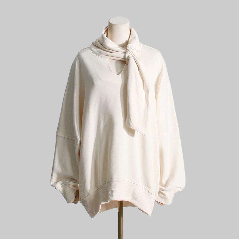 Solid Color Women Sweatshirt Casual Loose Scarf Collar - Modestly Vogue 