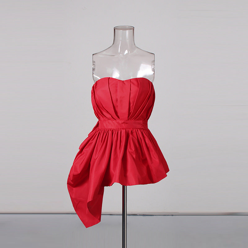 Deep Vest Summer Non Specification Ruffled Tube Top Cinched Waist Evening Top - Modestly Vogue 