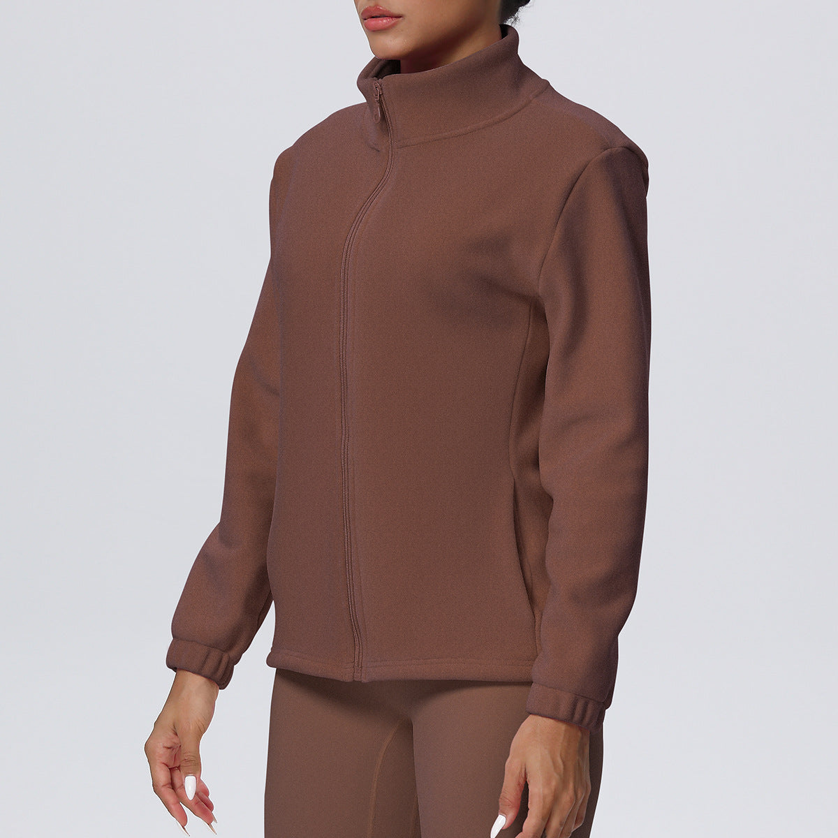 High Collar Warm Fleece Lined Zipped Sports Coat Loose Yoga Clothes Casual All Matching Women
