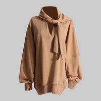 Solid Color Women Sweatshirt Casual Loose Scarf Collar - Modestly Vogue 