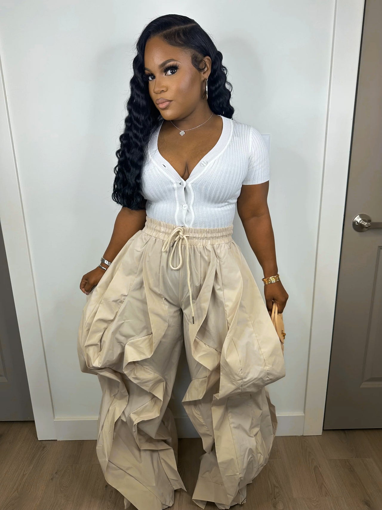 Taupe Ruffle Leg Ankle Banded Pants - Modestly Vogue 