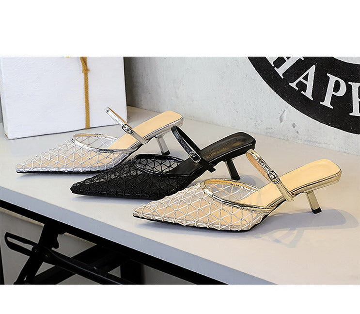 Mesh Lace Pointed Toe Stiletto Sandals Shoes Heels