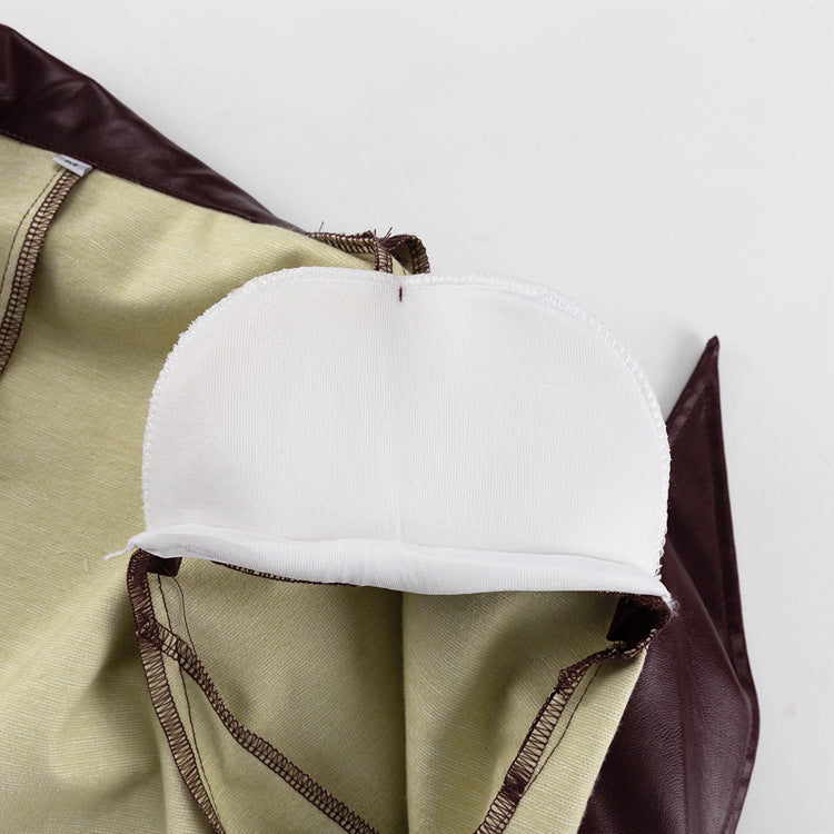 Spring Autumn Retro Green Fruit Collar with Belt Leather Coat High Waist Leather Pants Set for Women - Modestly Vogue 