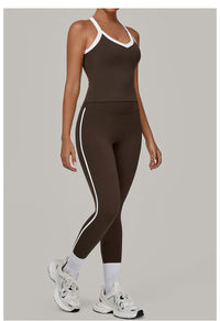 Contrast Color Binding Sports Suit Women Tight Nude Feel Yoga Clothes Sports Outdoor Fitness Two Piece Sets