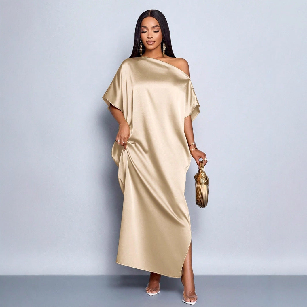 Women’s Yellow Satin Maxi Dress – Elegant Summer Style - Modestly Vogue 