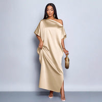 Women’s Yellow Satin Maxi Dress – Elegant Summer Style - Modestly Vogue 