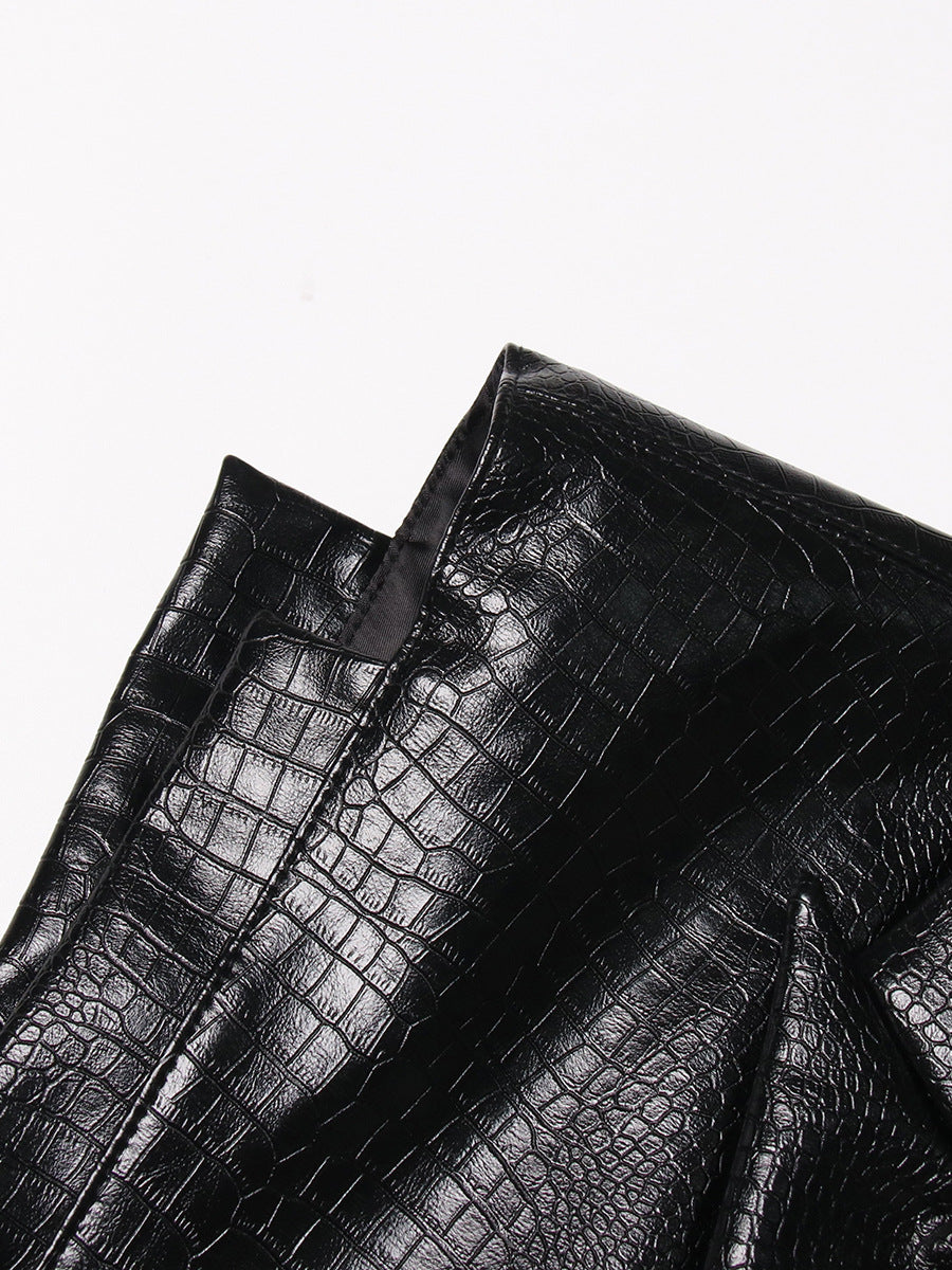 Crocodile Pattern Leather Stitching Blazer Fabric Vest Personalized Cut Stylish Adjustable Jacket - Modestly Vogue 