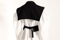 Black Elegant Outfit Slimming Puff Sleeve White Shirt Waist Trimming Lace up Two Piece Vest Set