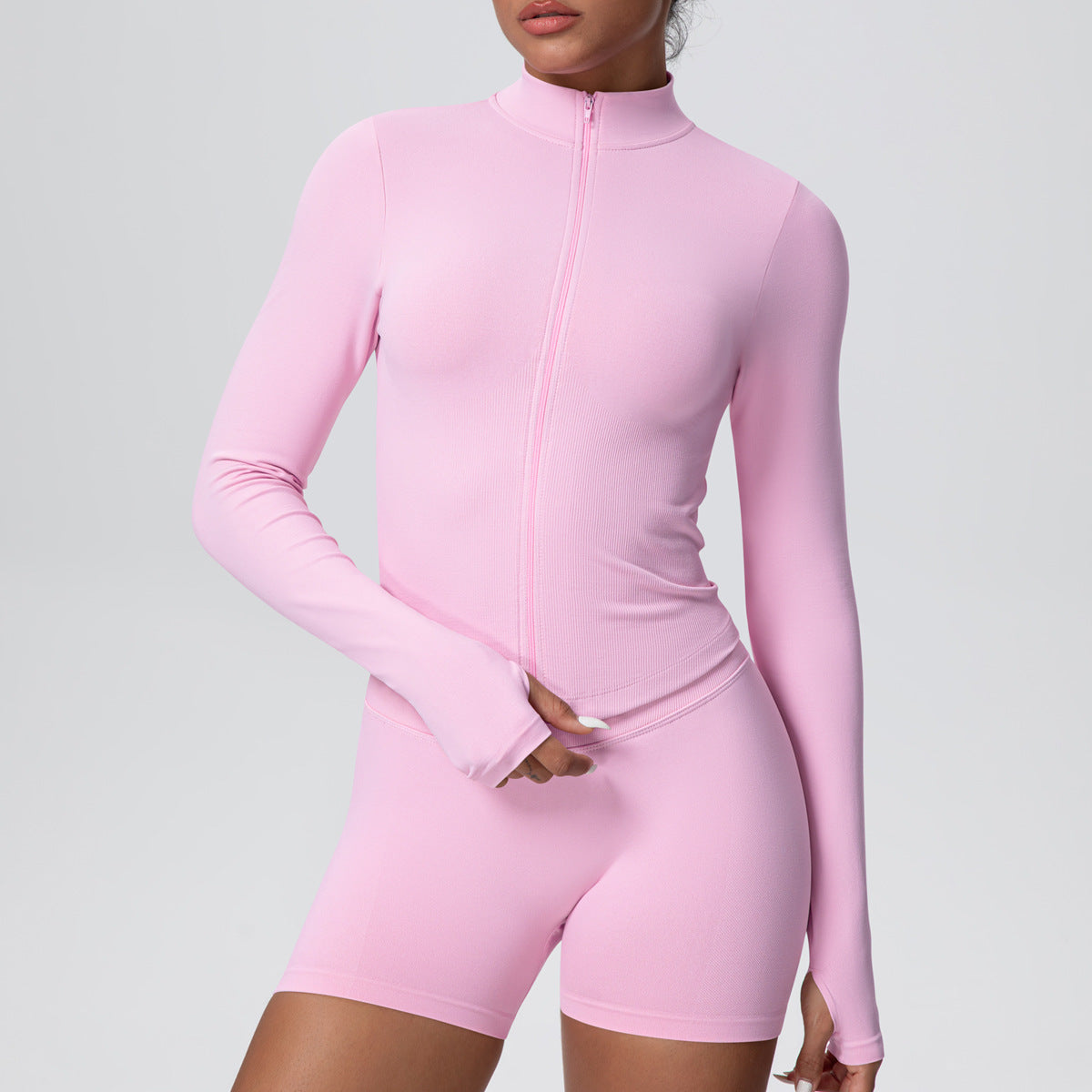 Stand Collar Knitted Long Sleeve Zipper Yoga Jacket - Modestly Vogue 