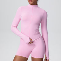 Stand Collar Knitted Long Sleeve Zipper Yoga Jacket - Modestly Vogue 