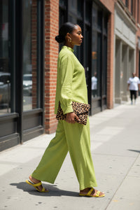 Lazy Green High Collar Loose Knitted Top Skirt Two Piece Sets - Modestly Vogue 