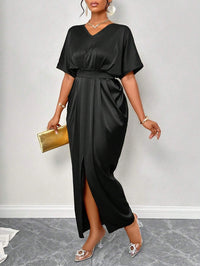 Women Clothing Early Autumn Satin Dress Ball Gown Satin Waist Tight Maxi Dress - Modestly Vogue 