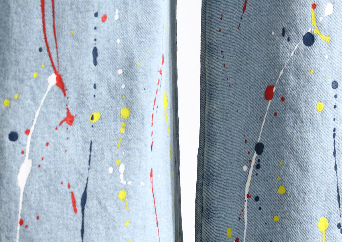 Denim Splash Paint Jeans - Modestly Vogue 
