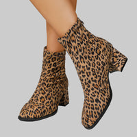 Women’s Leopard Print Suede Chunky Heel Ankle Boots