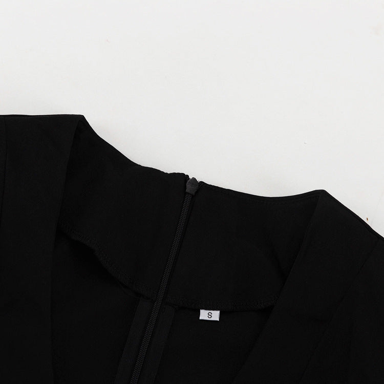 Black & White Color Contrast A-Line Dress – V Neck Flared Sleeves