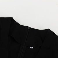 Black & White Color Contrast A-Line Dress – V Neck Flared Sleeves