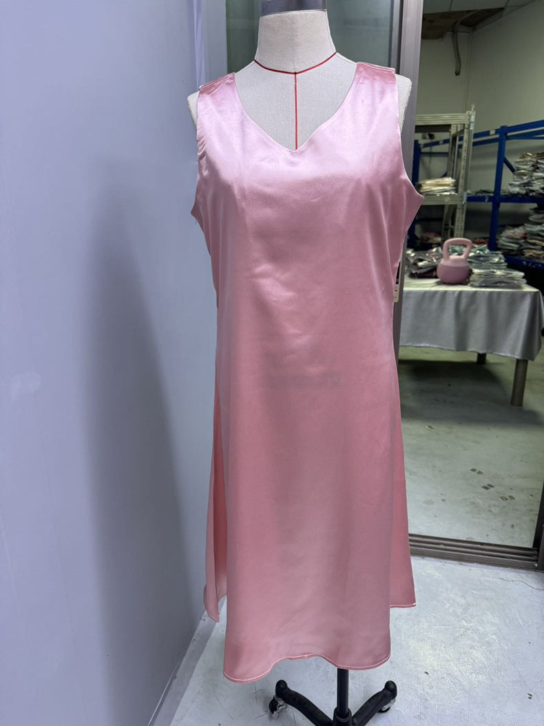 Women’s Sleeveless Satin Halter Midi Dress – Summer Style - Modestly Vogue 