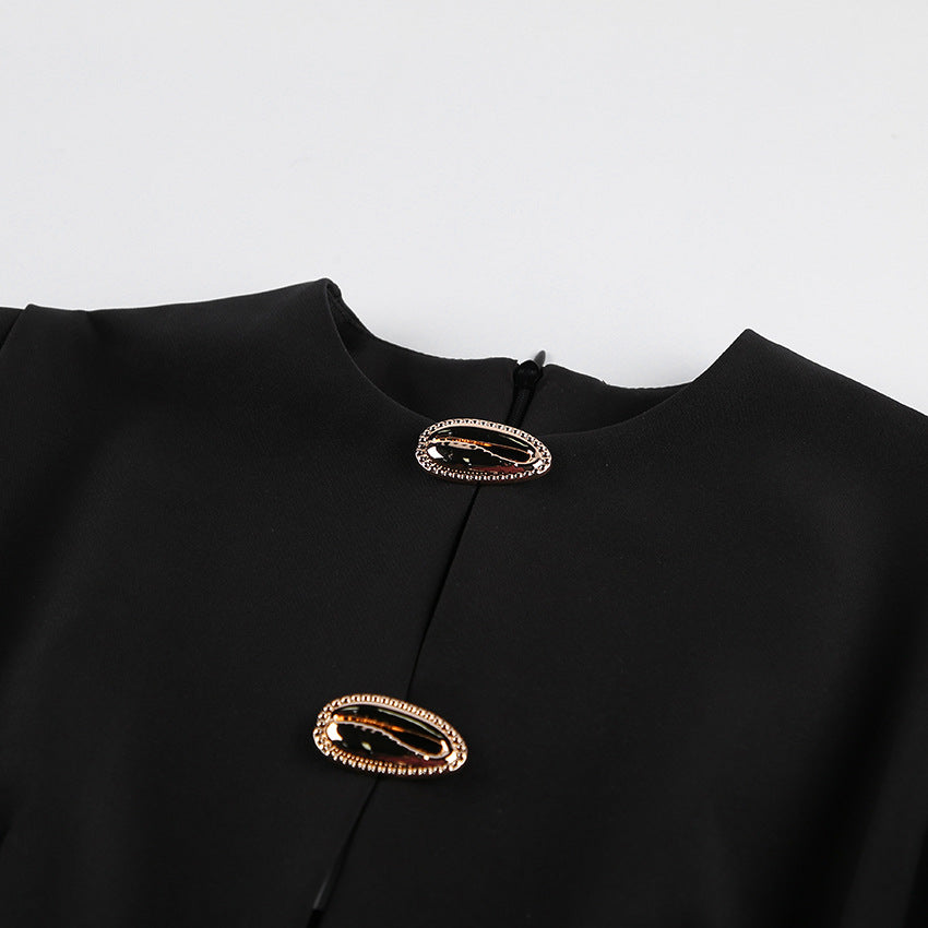 The Structured Button Detail Midi Dress - Modestly Vogue 