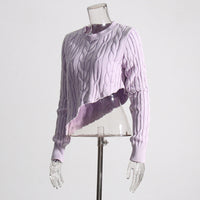 Pastel Idle Niche Irregular Asymmetric Hem Distressed Figure Flattering Short Sweater for Women