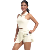 Summer Outdoor Casual T shirt Running Sports Yoga Workout Clothes Suit Breathable Yoga Nude Feel Tennis Two Piece Sets - Modestly Vogue 