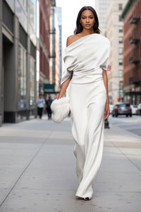 One Shoulder Loose White Jumpsuit - Modestly Vogue 