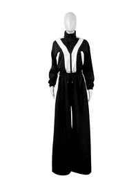Black Zipper Waist Stitching Contrast Color Oversized Super Trendy Two Piece Suit