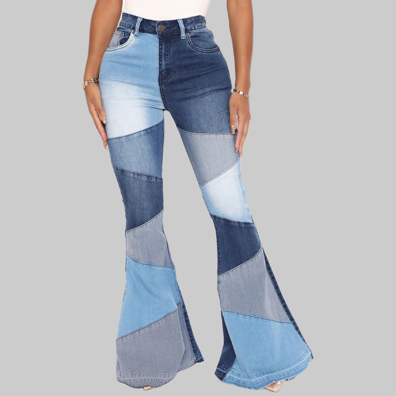 Autumn Women Clothing Denim Wide Leg Stitching Jeans Women - Modestly Vogue 