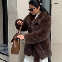 Thickened Faux Fur Coat Women – Mid-Length Belted Fox Fur Overcoat