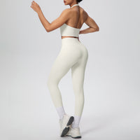 Solid Color Halter Beauty Back Exercise Bra Gathering Vest Running Body Shaping Exercise Workout Pants Yoga Two Piece Sets - Modestly Vogue 