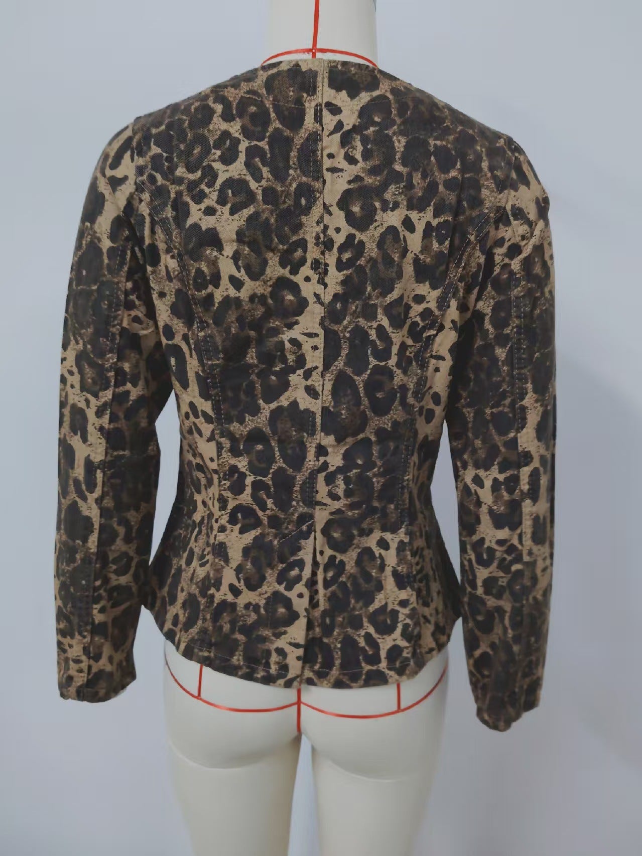 Washed Leopard Print Denim Long Sleeve Top Set for Women