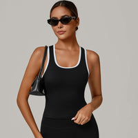 No Chest Pad Stitching Contrast Color Beauty Back Yoga Vest Quick Drying Workout Top Outer Wear Running Exercise Vest Women