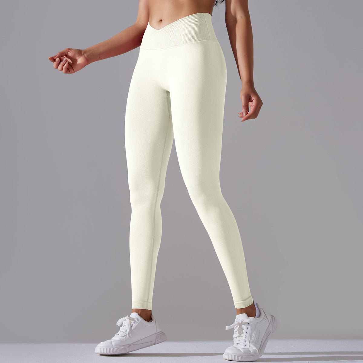 Seamless Knitted Yoga Pants Cross Waist Peach Hip Raise Yoga Pants - Modestly Vogue 