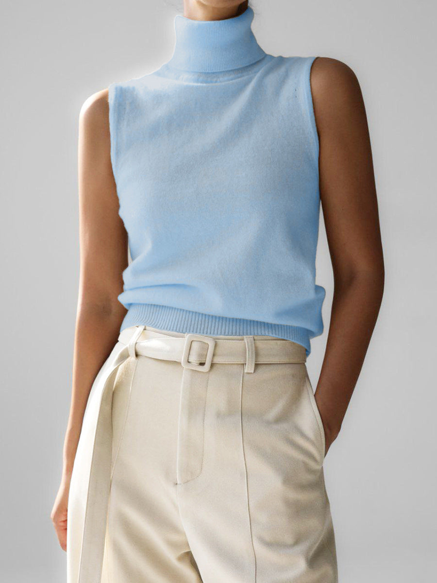 Knitted Sleeveless Vest Autumn High Neck Vest Sweater Minimalist Vest Top Women
