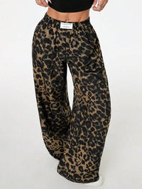 Women’s Winter Leopard Print Wide Leg Trousers – Casual Loose Fit