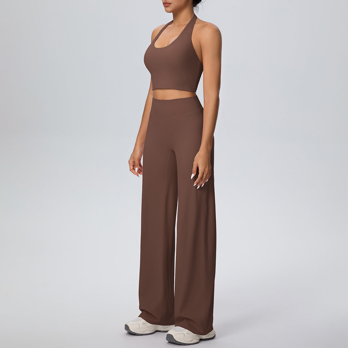 Micro Brushed Halter Exercise Baggy Straight Pants Fitness Yoga Wear Set