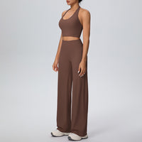 Micro Brushed Halter Exercise Baggy Straight Pants Fitness Yoga Wear Set