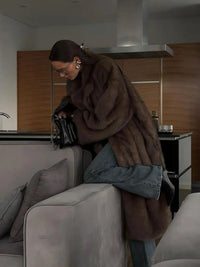 Luxury Faux Fur Coat – Brown Fluffy Long Winter Coat